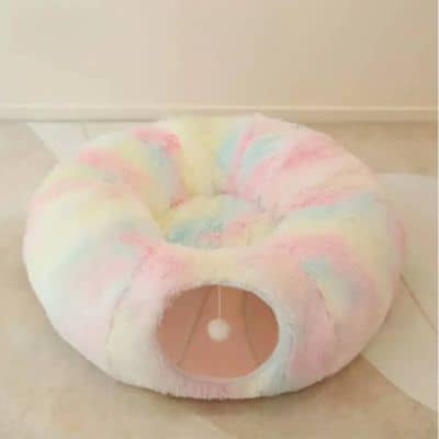 coussin pour chat arc en ciel forme tunnel