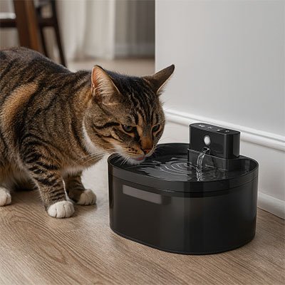 chat boit sa fontaine a eau systeme de filtration