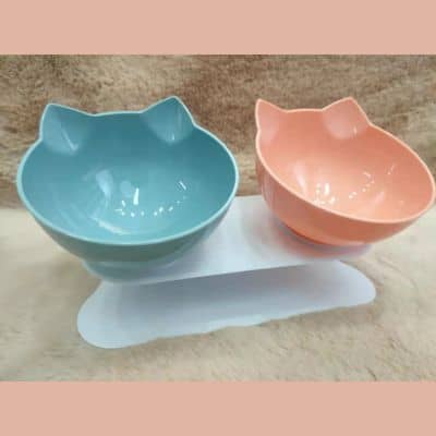 gamelle chat 2 bols bleu&saumon