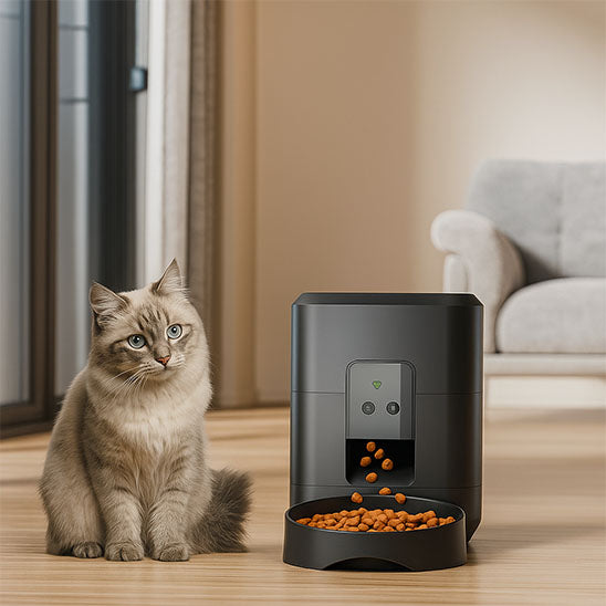 meilleur distributeur automatique croquettes pour chat gris assied