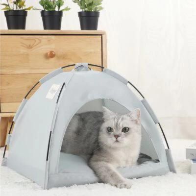 niche-pour-chat-tente-gris