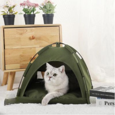 niche-pour-chat-tente-kaki