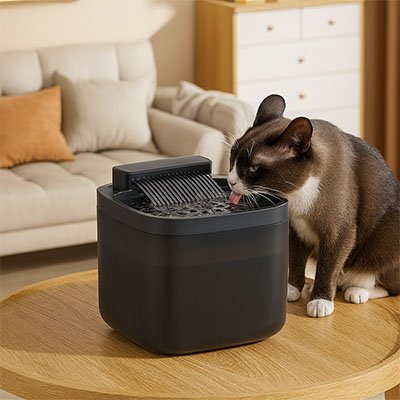 fontaine a eau chat noir forme cube