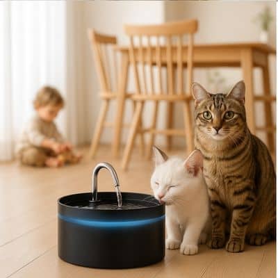 Fontaine-a-eau-pour-chat-chaton-chat-brun