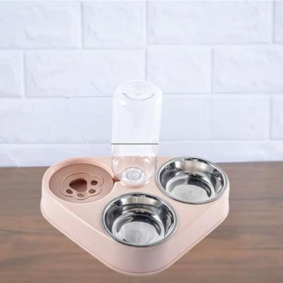gamelle chat  rose distributeur d eau 2 bols inox