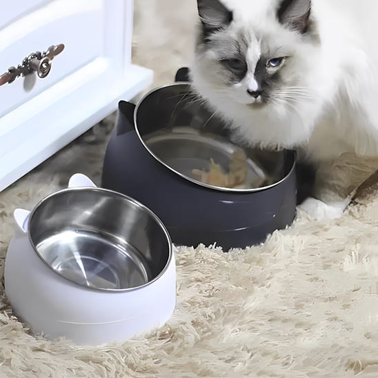 gamelle pour chat surelevee noir et blanc