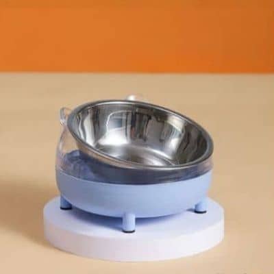 gamelle chat bleu vol en inox inclinee