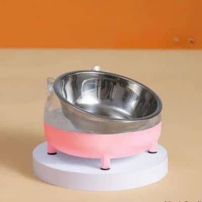 gamelle chat rose inclinee bol en inox