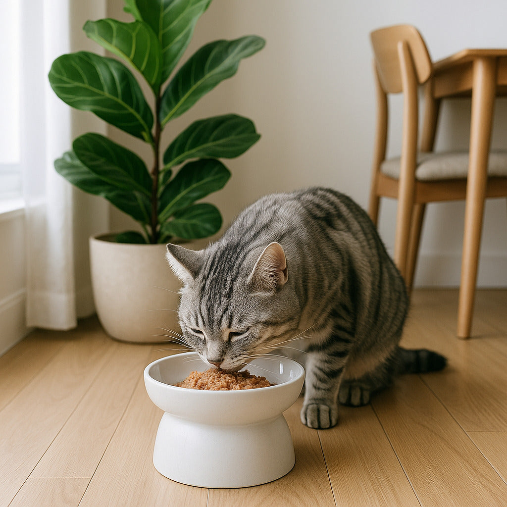chat mange patté gamelle chat surelevee dans saale a manger