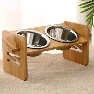 Gamelle chat surelevee support bamboo