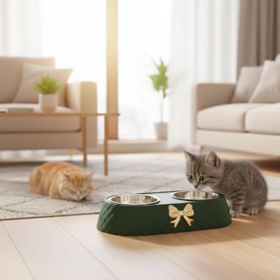 gamelle chat surelevee de couleur vert double compartiment
