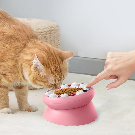 gamelle pour chat anti-glouton rose 
