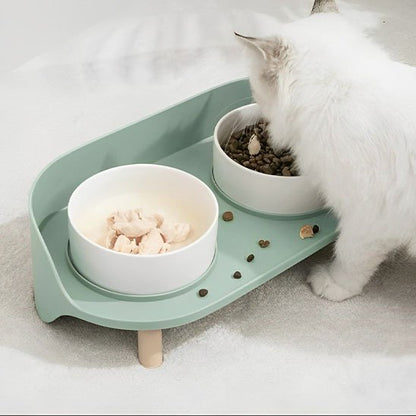 gamelle pour chat surelevee double bols blanc