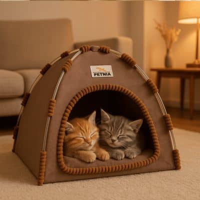 lit-pour-chat-chaude-forme-tente-brun