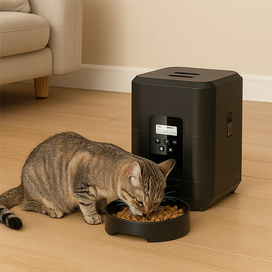 chat mange croquettes distributeur automatique de croquettes pour chat noir 