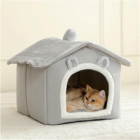 Niche-Chat-forme-maison-grise