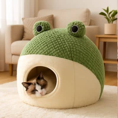 panier chat couleur vert et beige