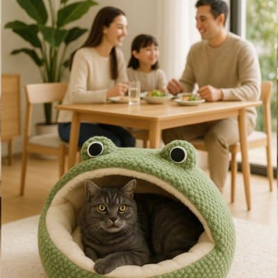 chat gris dans panier chat bord surelevee