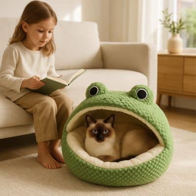 chat Siamois dans panier chat oeil de grnouille