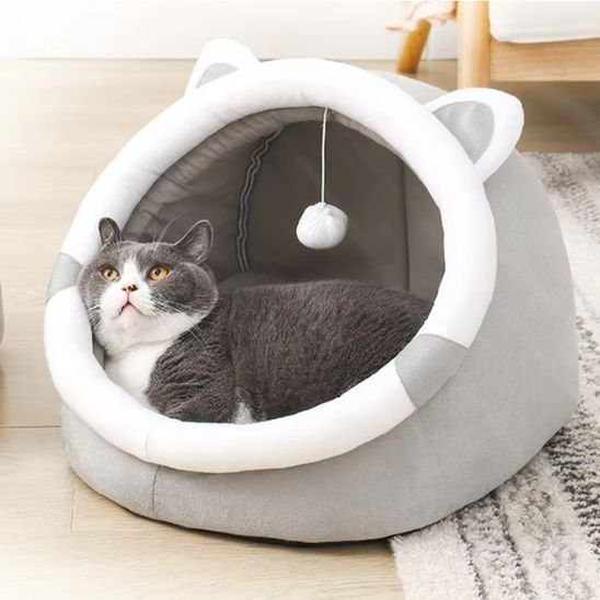 chat noir dans son panier pour chat forme de chat